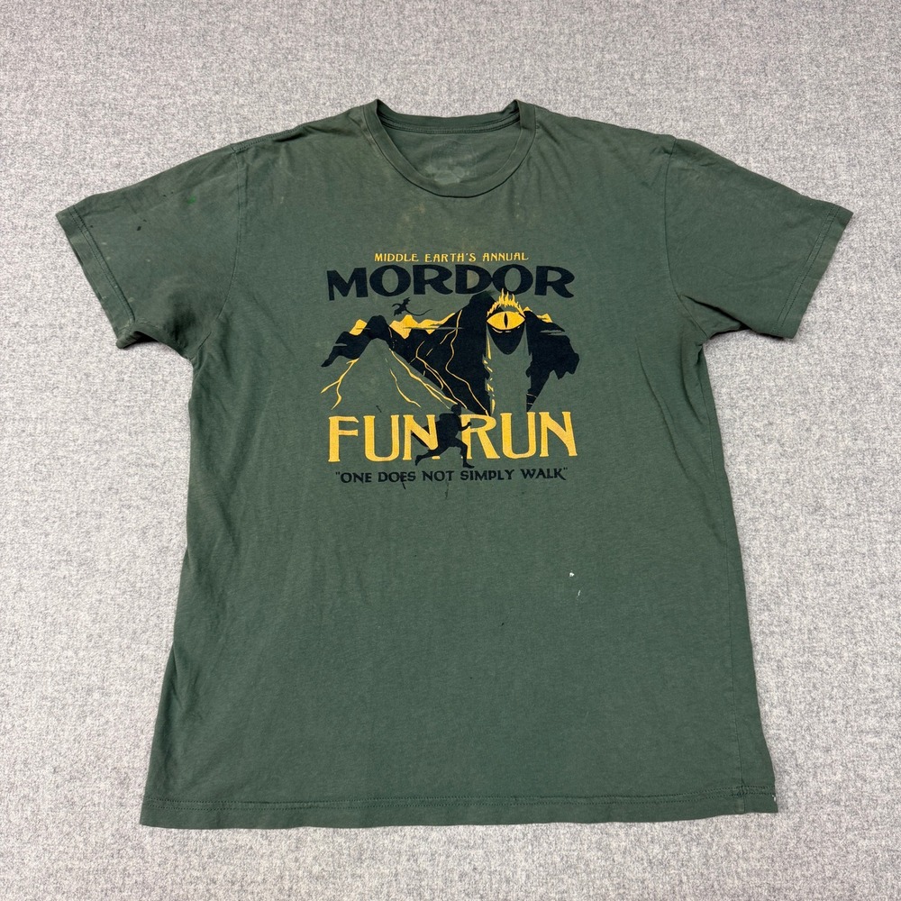 Lord of the Rings Mordor Fun Run Graphic T-Shirt Large Green Eye of Sauron Tee